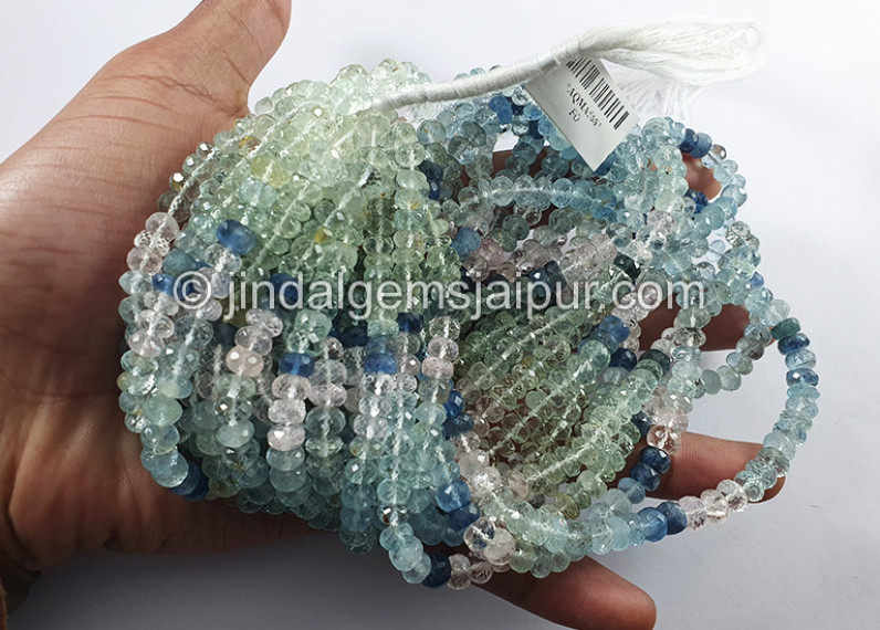 Multi Aquamarine Faceted Roundelle Shape Beads