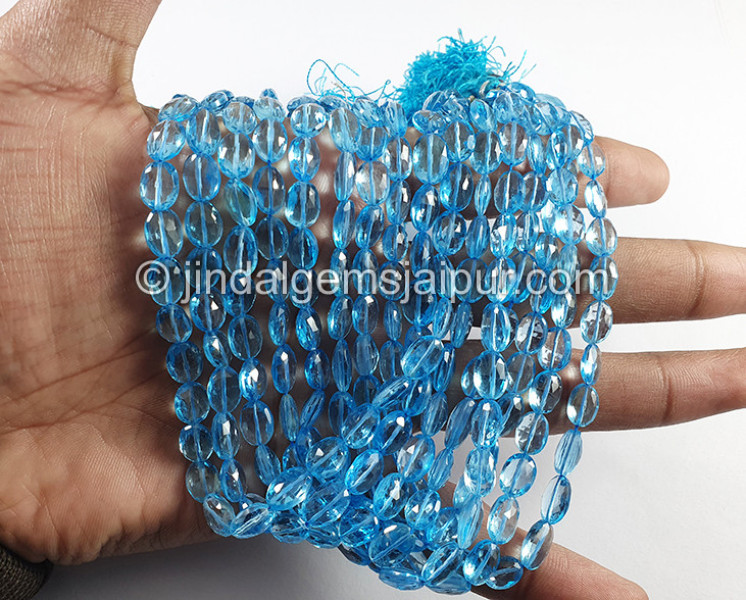 Swiss Blue Topaz Faceted Oval Shape Small Beads