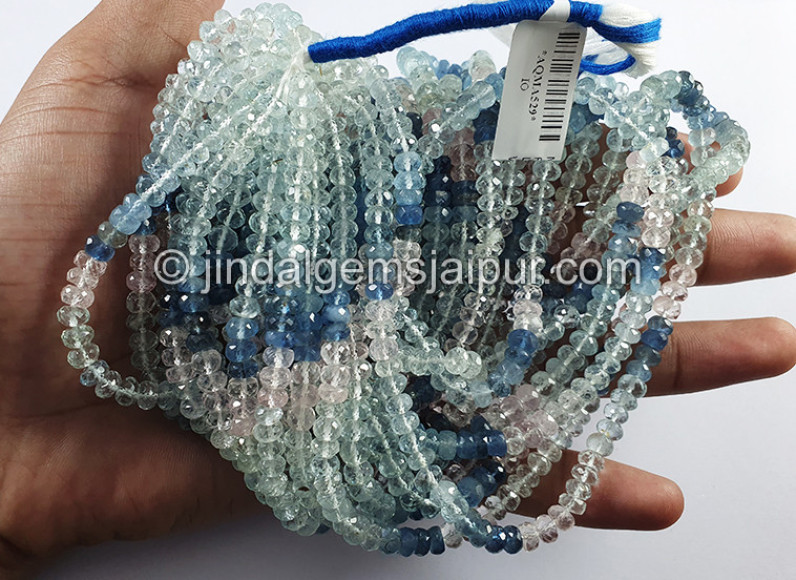 Multi Aquamarine Faceted Roundelle Shape Beads