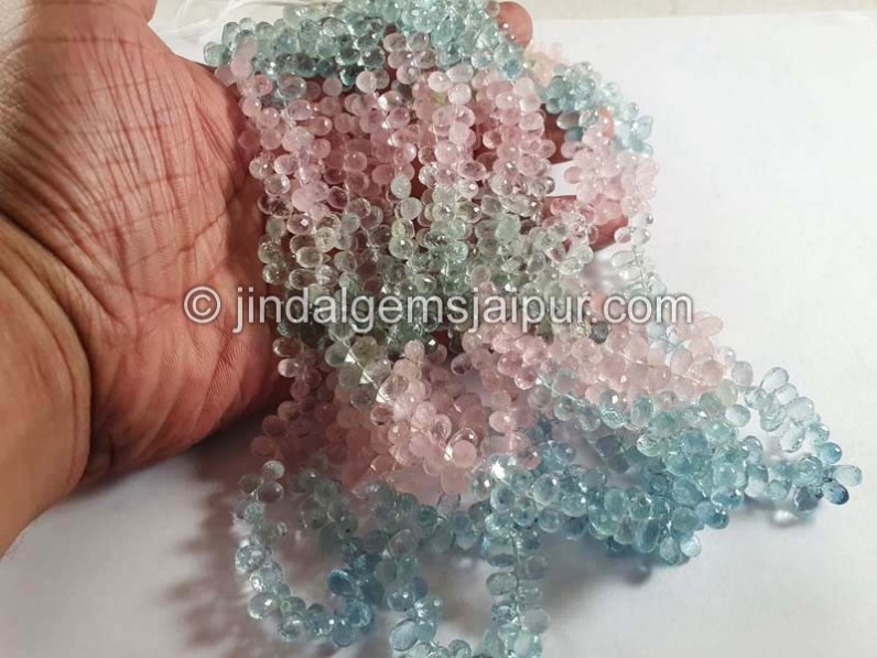 Multi Aquamarine Faceted Drops Beads