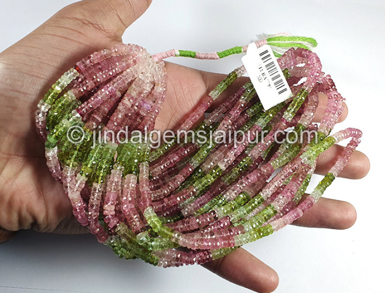 Pastel Tourmaline Faceted Tyre Shape Small Beads