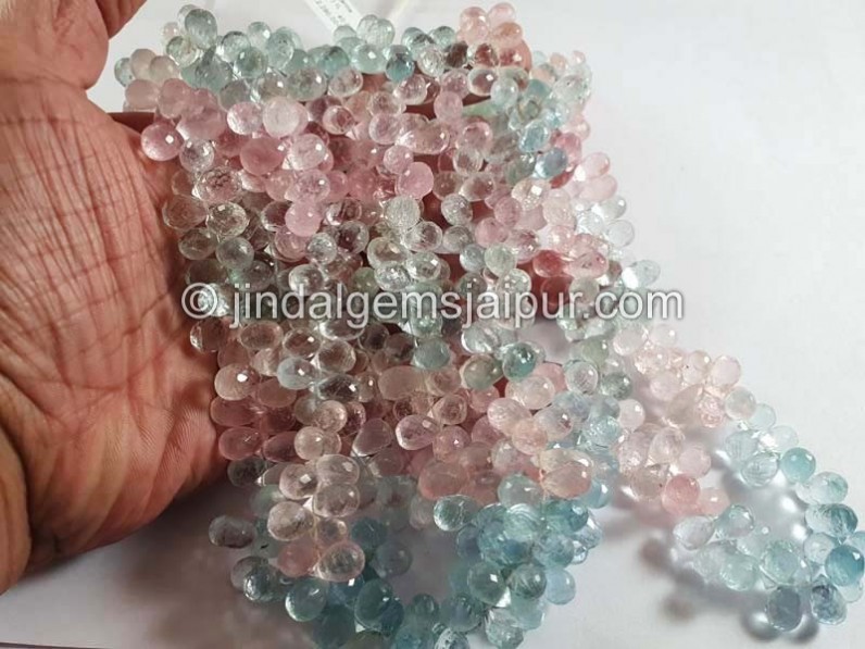Multi Aquamarine Far Faceted Drops Shape Beads