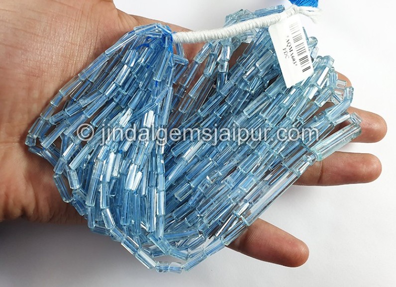 Aquamarine Step Cut Pipe Shape Beads