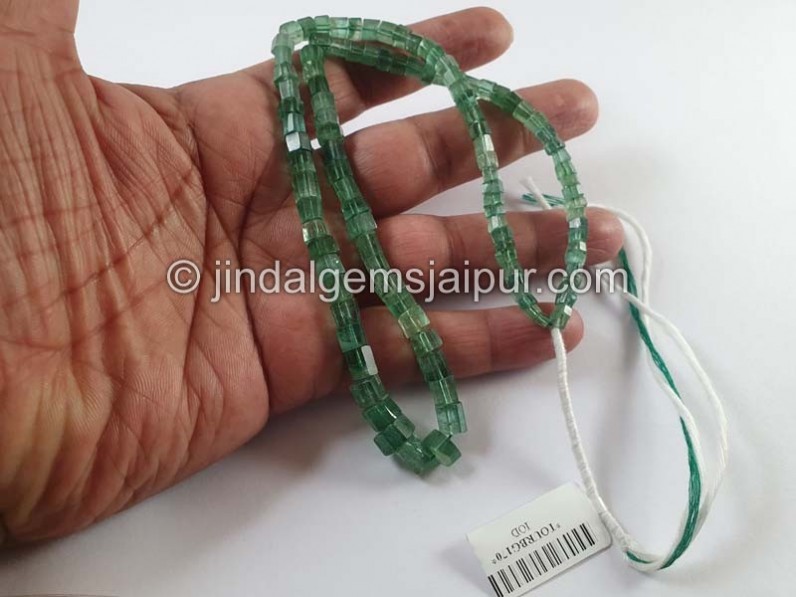 Green Tourmaline Faceted Bolt Beads