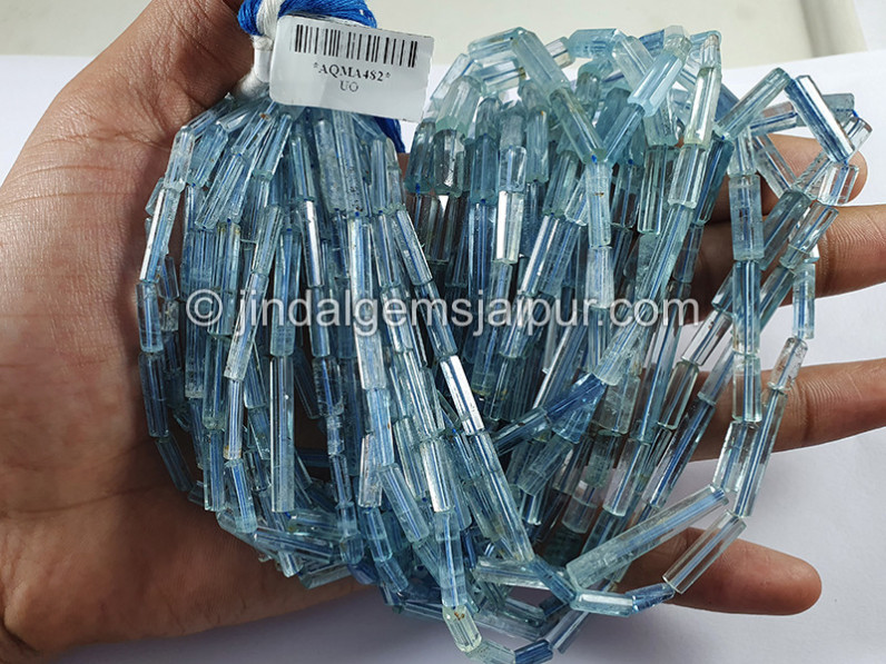 Aquamarine Step Cut Shaded Pipe Shape Small Beads
