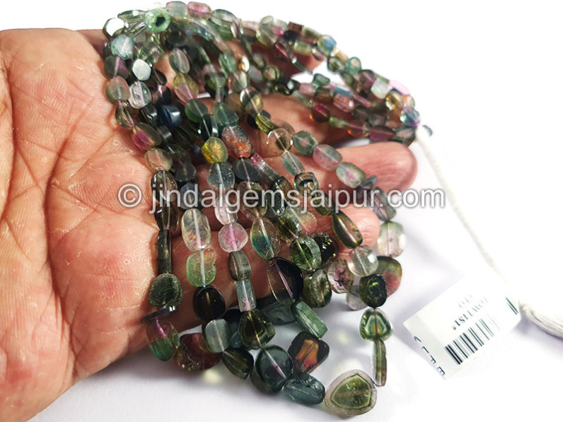 Bi Color Tourmaline Flat Oval Shape Beads