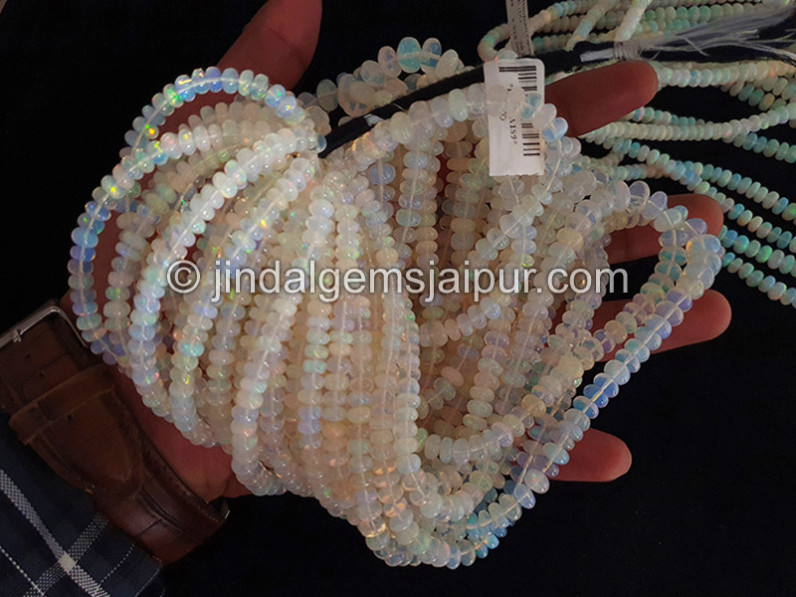 White Ethiopian Opal Smooth Big Roundelle Shape Beads