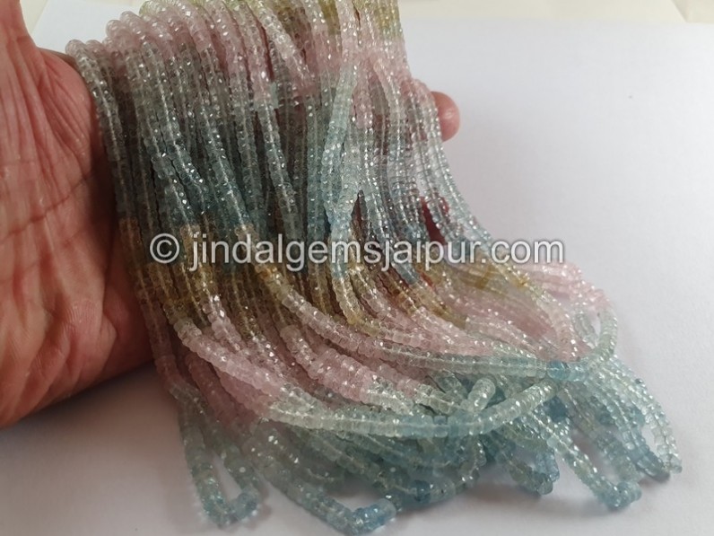 Multi Aquamarine Faceted Tyre Beads