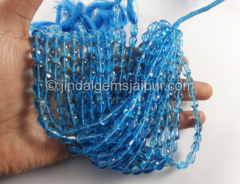 Swiss Blue Topaz Faceted Drops Shape Big Beads