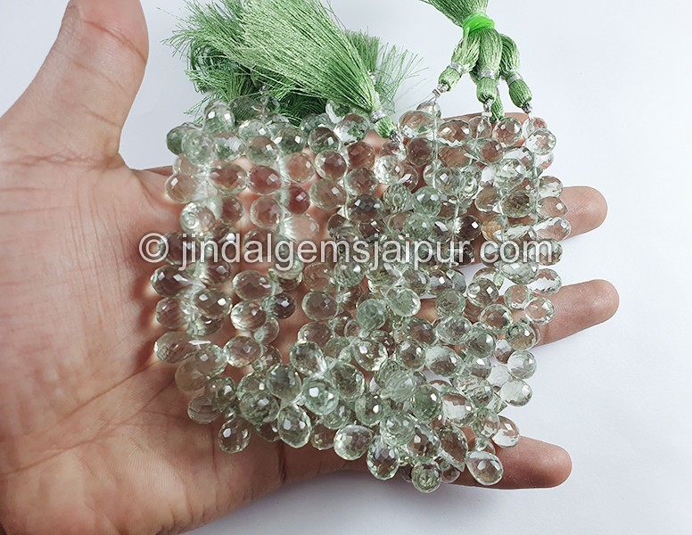 Green Amethyst Faceted Drops Shape Beads