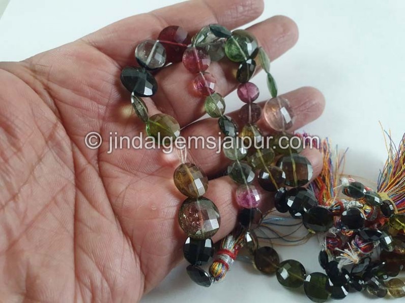 Tourmaline Faceted Coin Beads