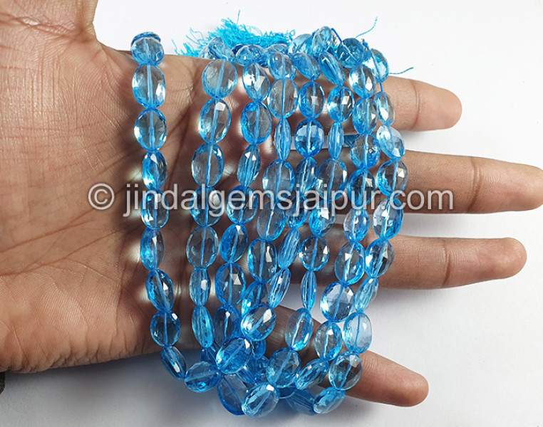Swiss Blue Topaz Faceted Oval Shape Big Beads