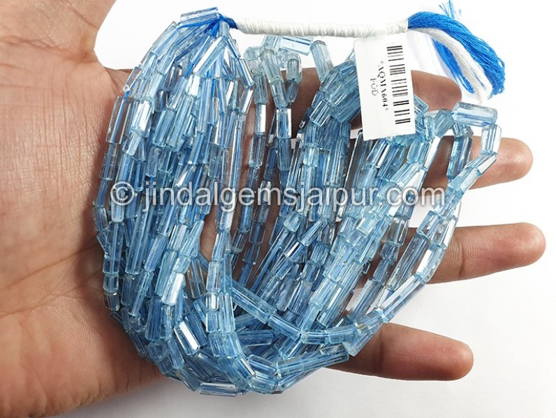 Aquamarine Step Cut Pipe Shape Beads