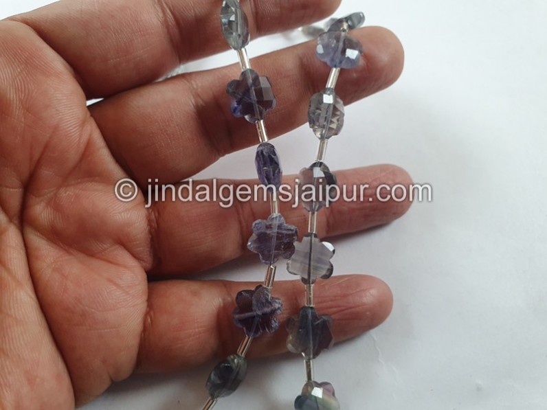 Fluorite Deep Blue Faceted Flower Beads