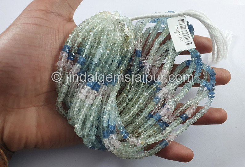 Multi Aquamarine Faceted Roundelle Shape Beads