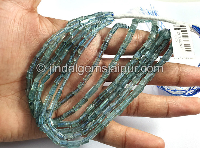 Teal Blue Tourmaline Step Cut Pipe Shape Beads