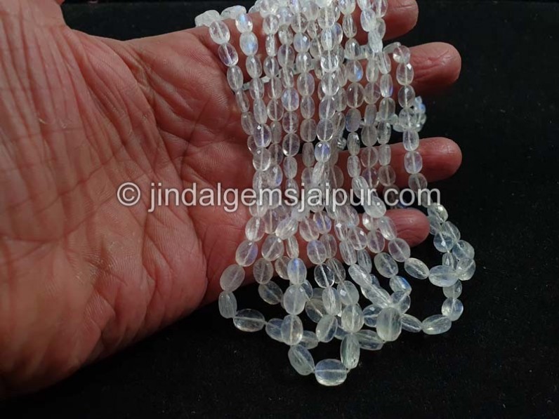 White  Rainbow Moonstone Faceted Oval Beads