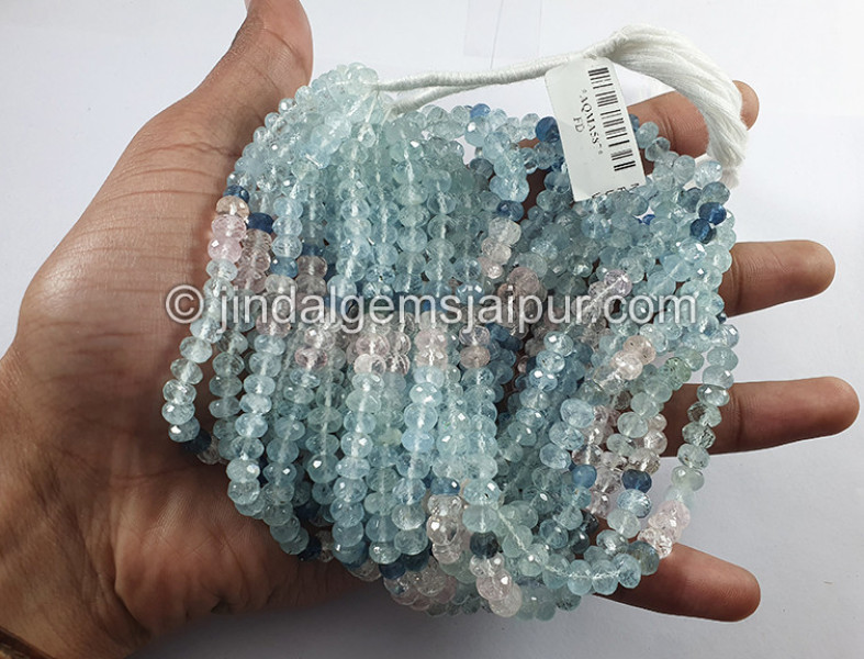 Multi Aquamarine Faceted Roundelle Shape Beads