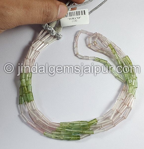 Muti Pink And Green Tourmaline Pipe Shape Beads