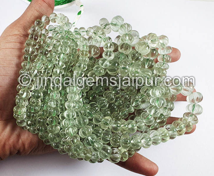 Green Amethyst Carved Pumpkin Shape Beads Big