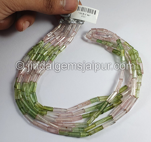 Muti Pink And Green Tourmaline Pipe Shape Beads