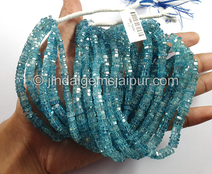 Blue Zircon Faceted Bolt Shape Beads