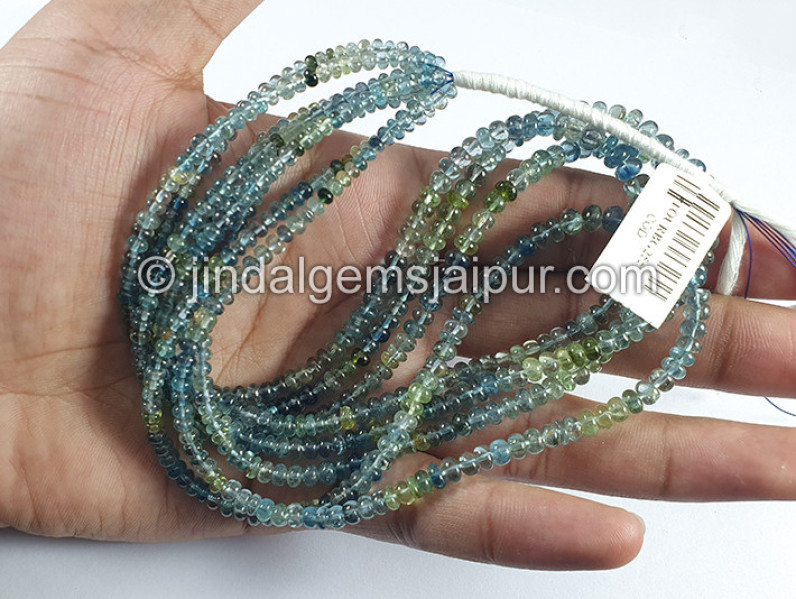 Teal Blue Tourmaline Smooth Roundelle Shape Beads