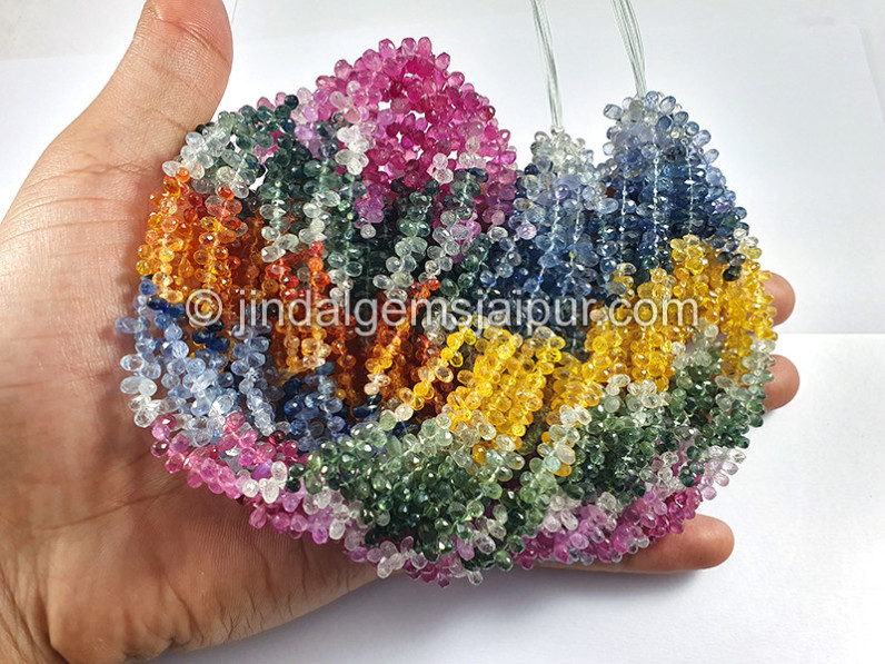 Multi Sapphire Faceted Drops Shape Beads