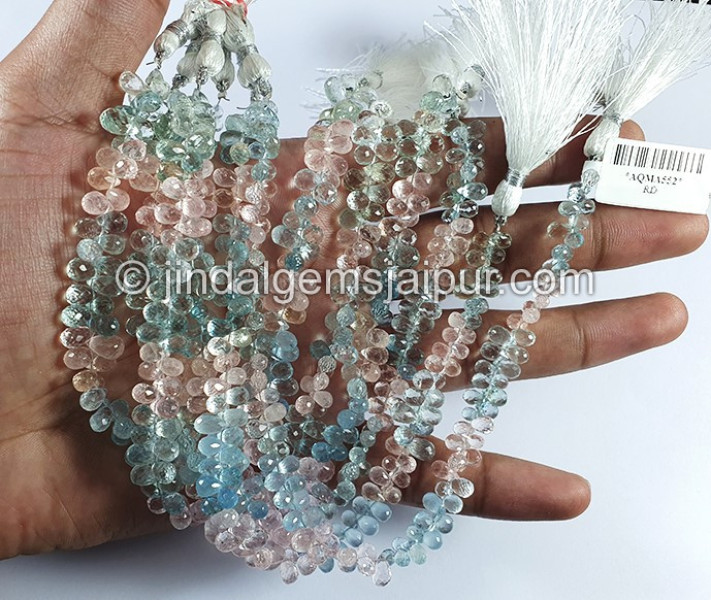 Multi Aquamarine Faceted Drops Shape Small Beads