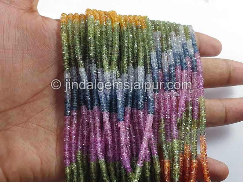 Multi Sapphire Faceted Tyre Shape Beads