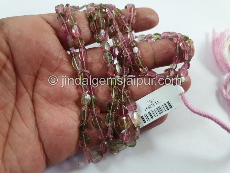 Bi Color Tourmaline Flat Slice Oval Beads