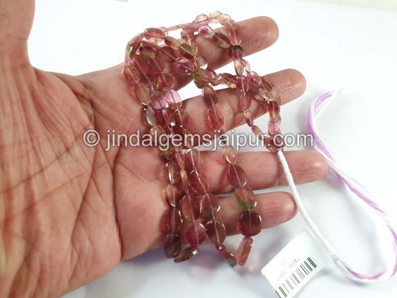 Bi Color Tourmaline Flat Smooth Oval Beads