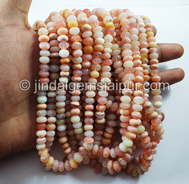 Glossy Pink Opal Smooth Roundelle Shape Beads