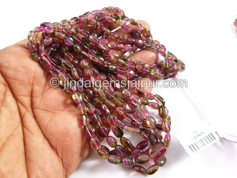 Bi Color Tourmaline Smooth Oval Shape Beads