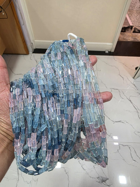 Multi Aquamarine Step Cut Pipe Shape Beads