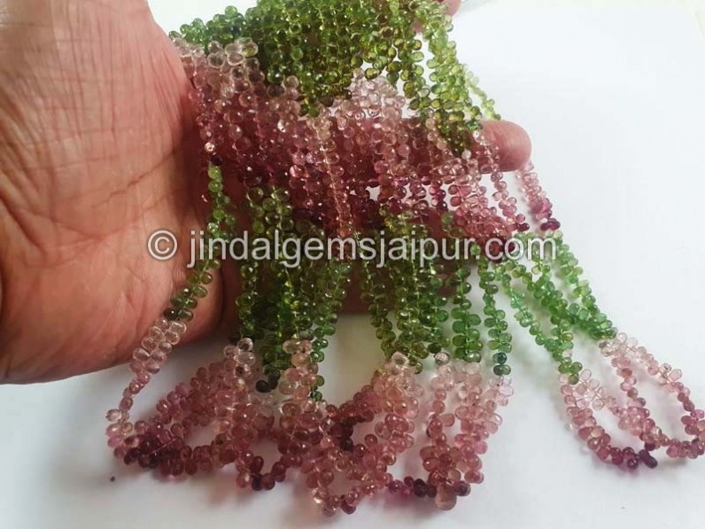 Multi Pink & Green Tourmaline Faceted Drops Beads