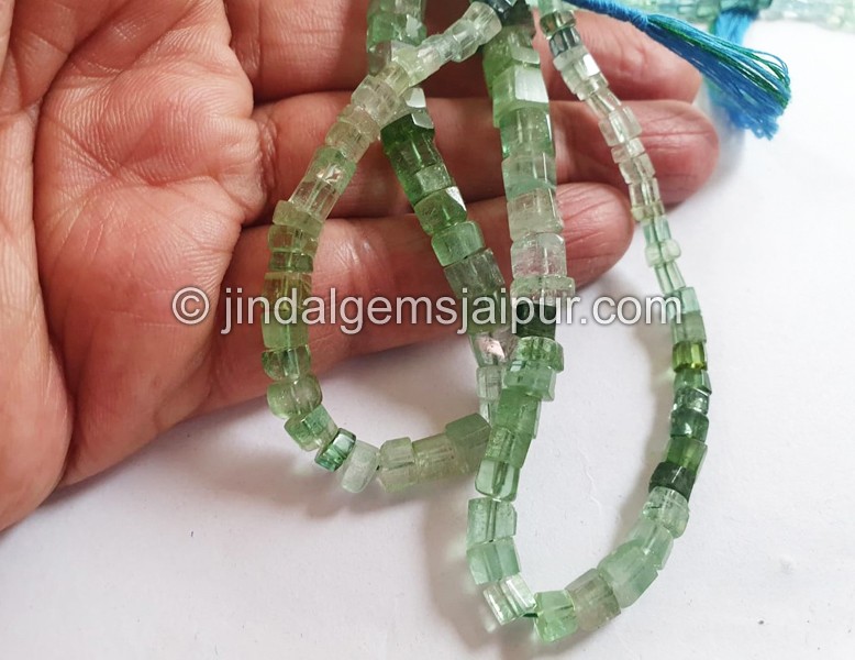Green Tourmaline Shaded Step Cut Roundelle Beads