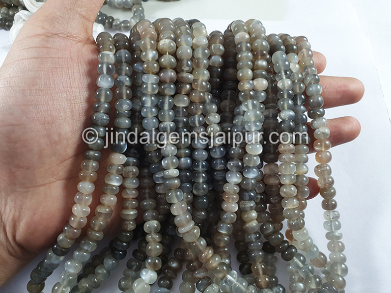 Grey Moonstone Smooth Roundelle Shape Beads