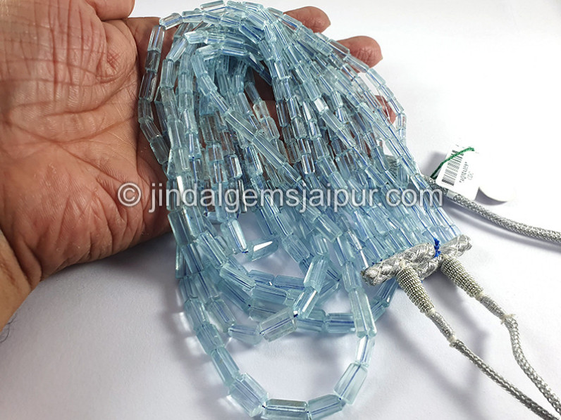 Aquamarine Step Cut Pipe Shape Beads