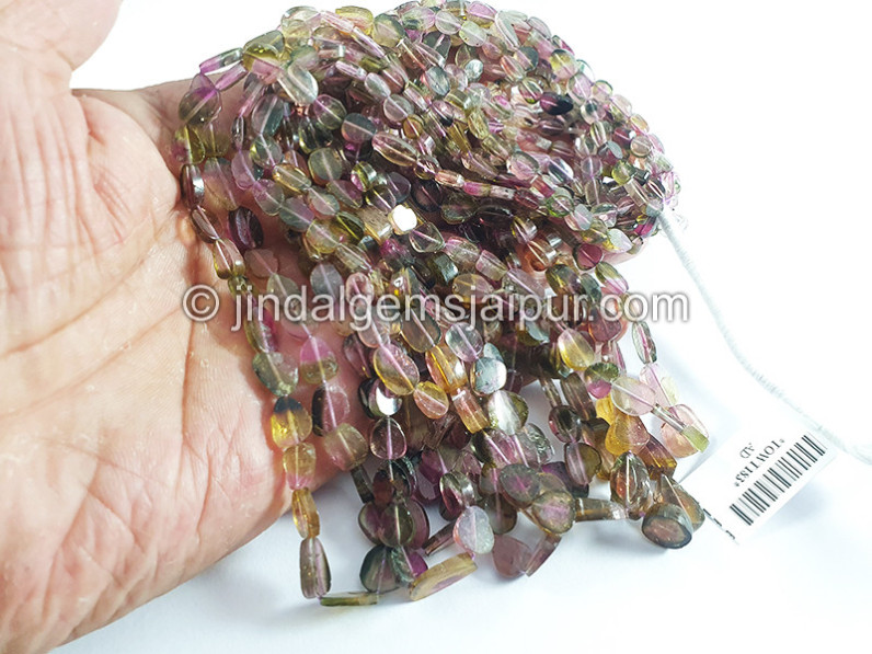 Bi Color Tourmaline Flat Oval Shape Beads