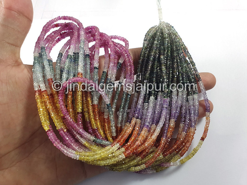 Multi Sapphire Faceted Tyre Shape Beads