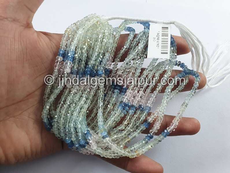 Multi Aquamarine Faceted Roundelle Shape Beads
