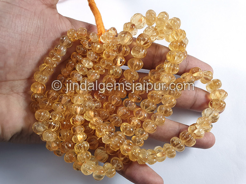 Citrine Carved Pumpkin Shape Light Beads