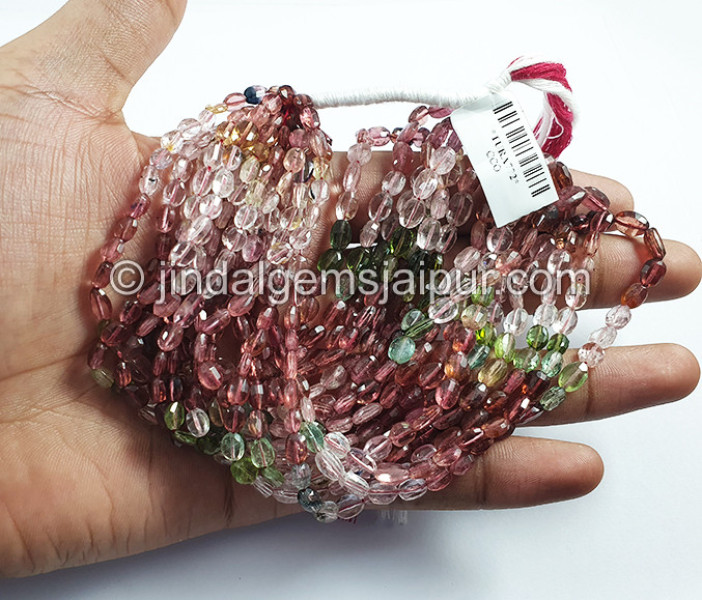Multi Tourmaline Faceted Oval Shape Small Beads