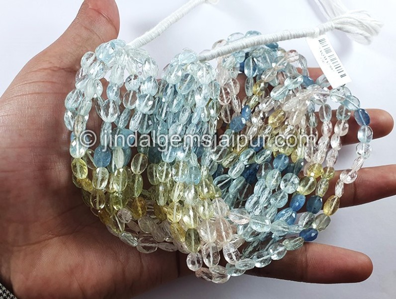 Multi Aquamarine Faceted Oval Shape Beads