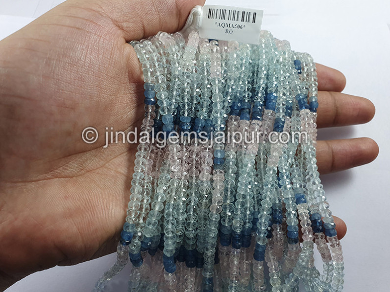 Multi Aquamarine Faceted Roundelle Shape Small Beads