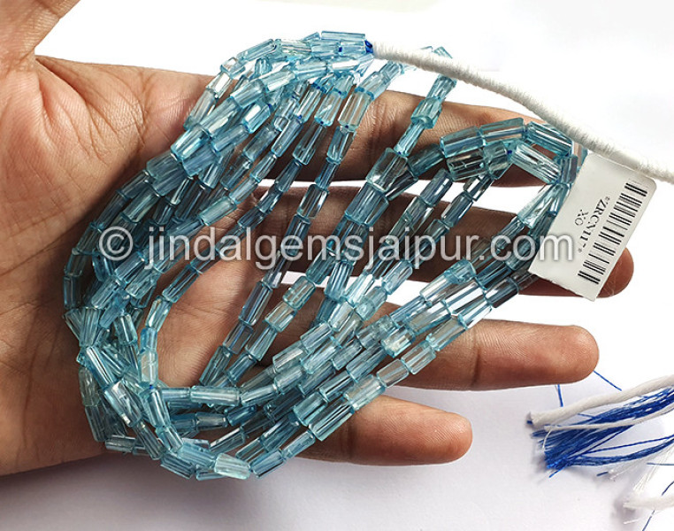 Blue Zircon Faceted Pipe Shape Beads
