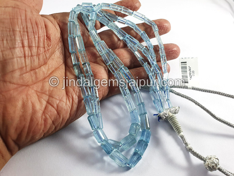 Aquamarine Step Cut Pipe Shape Beads