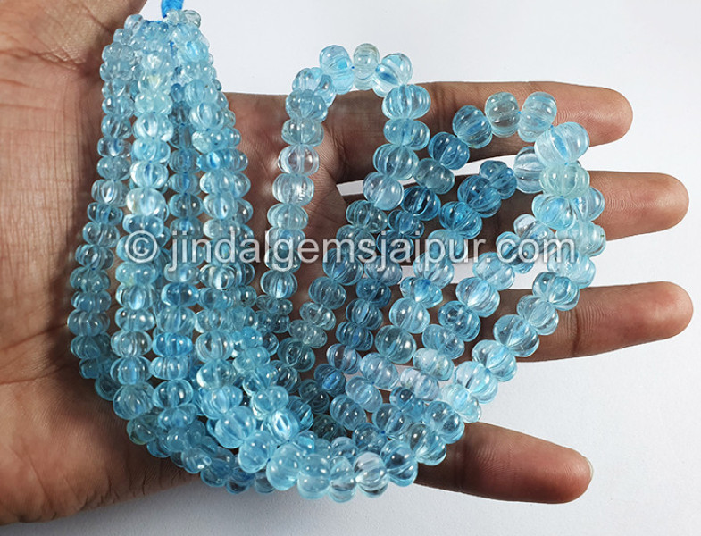 Sky Blue Topaz Carved Pumpkin Shape Beads