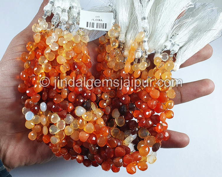 Fire Opal Faceted Heart Shape Big Beads